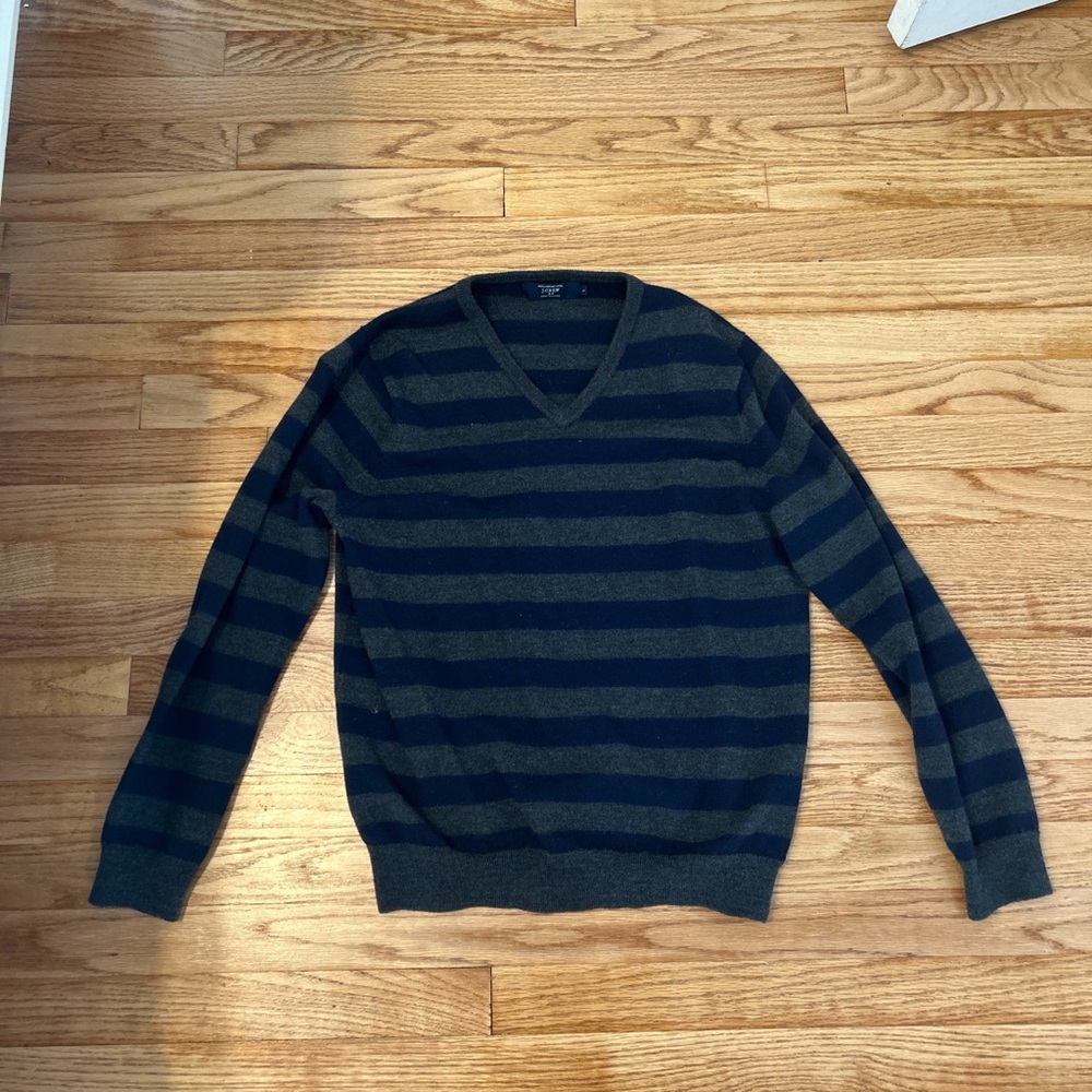 Navy and grey striped v neck